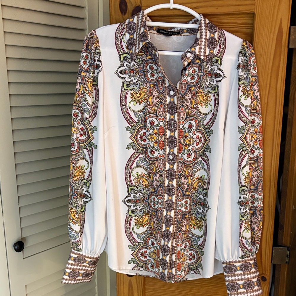 Boston Proper Multicolor Paisley Button-Down Shirt